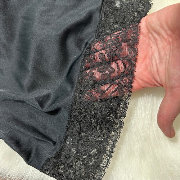 Vintage Fray Pruf 1950s Black Lace Slip Dress Side Zip Lingerie Glam 37" Bust - Picture 10 of 16